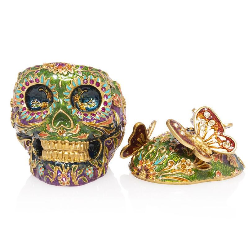Rivera Skull with Butterflies Box Green jay strongwater rivera skull with butterflies box green