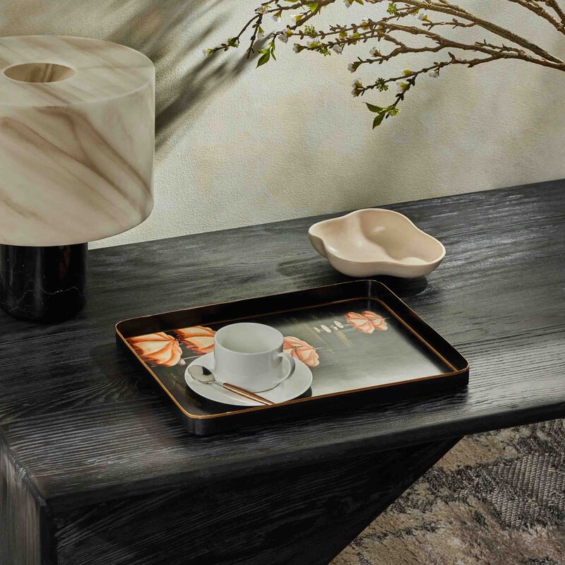 les ottomans flora serving tray rectangular medium black