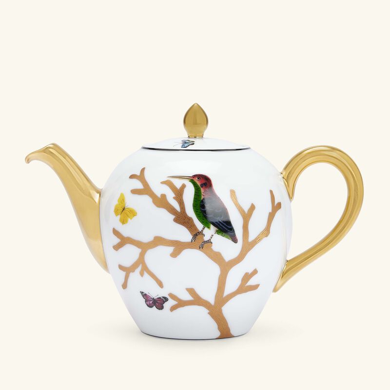 bernardaud aux oiseaux tea pot gold