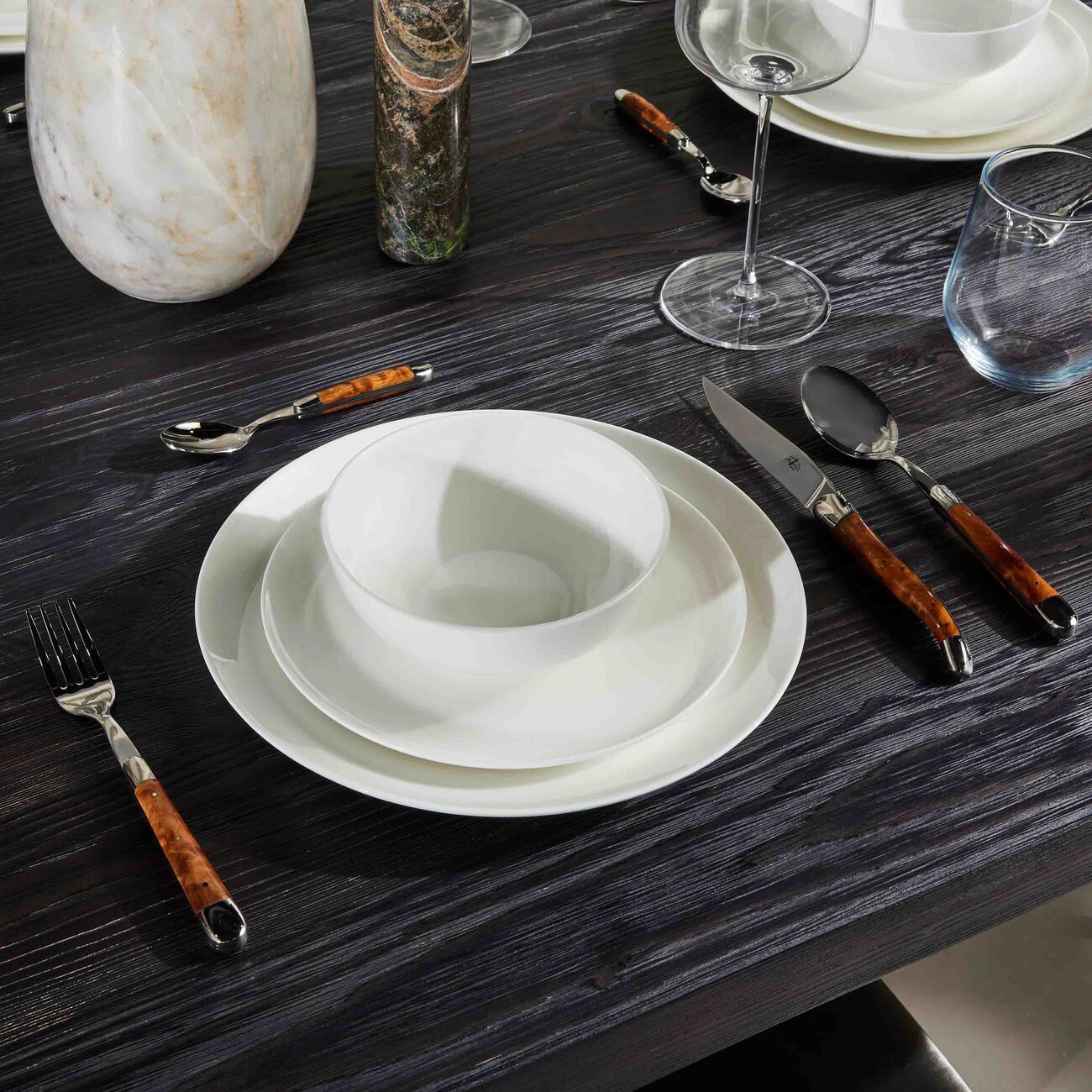 forge de laguiole thuya wood cutlery set 24 pieces brown