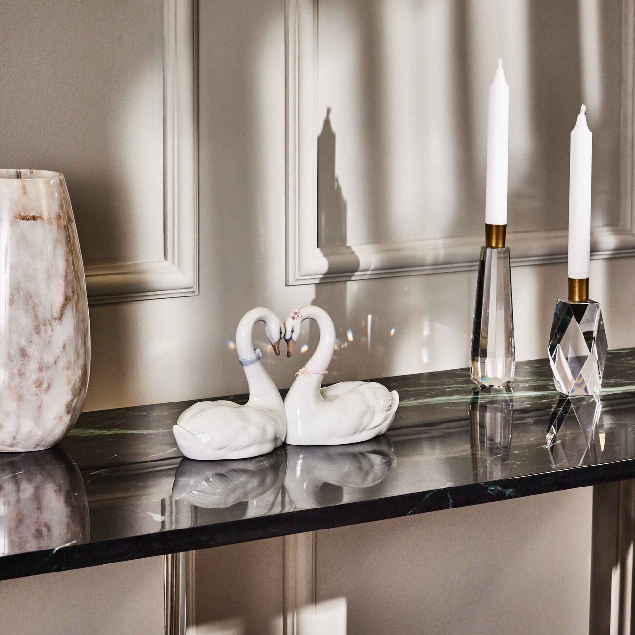 lladro endless love swans sculpture medium white