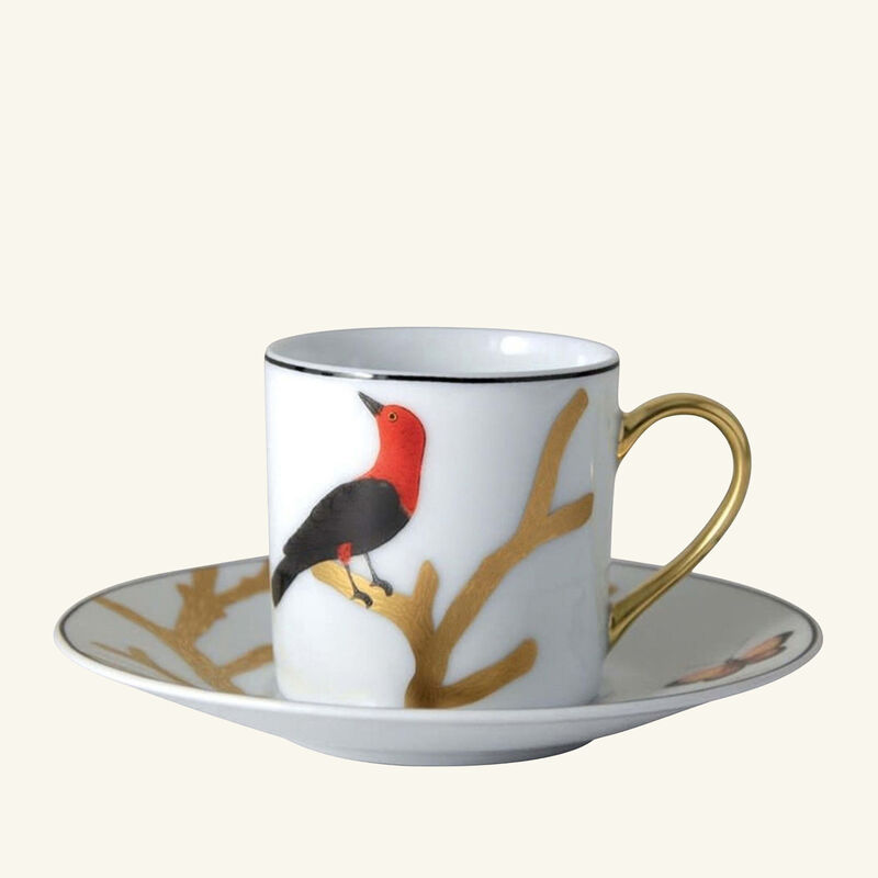 bernardaud aux oiseaux coffee cup saucer gold set of 2