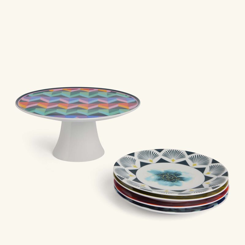 طقم بهجة المؤلف من حامل للكيك مع 4 أطباق صلصال طقم بهجة المؤلف من حامل للكيك مع 4 أطباق