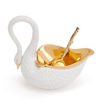 Swan Salt Cellar White W/ 14Kt Gold Plated Spoon, small