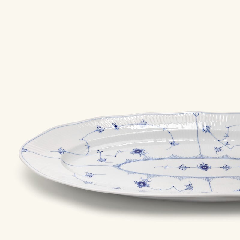 رويال كوبنهاغن طبق التقديم بلو فلوتد بلاين بيضاوي أبيض 60 سم