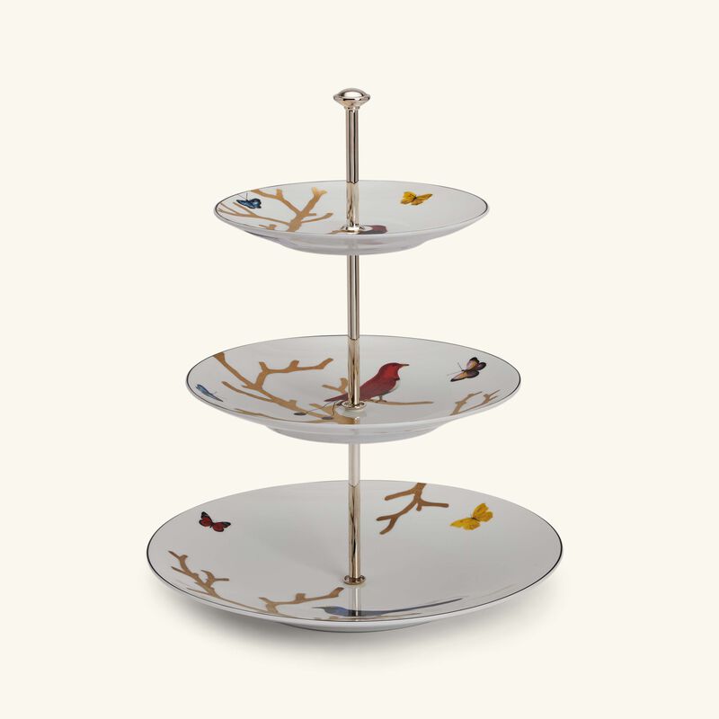 Aux Oiseaux Cake Stand 3 Tier Gold bernardaud aux oiseaux cake stand 3 tier gold