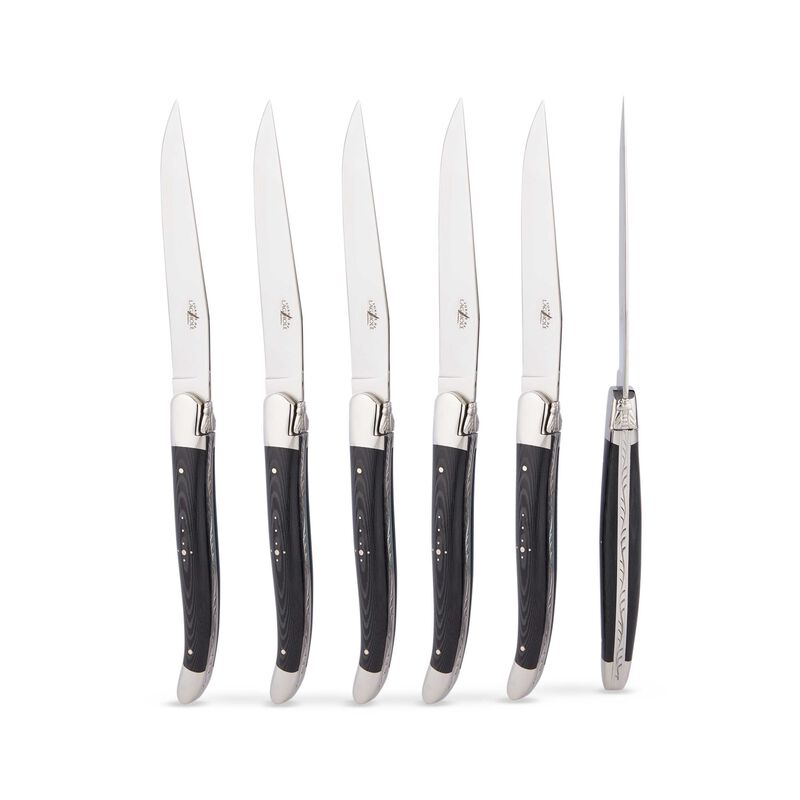 Set of 6 - Black Handle Table Knives, large