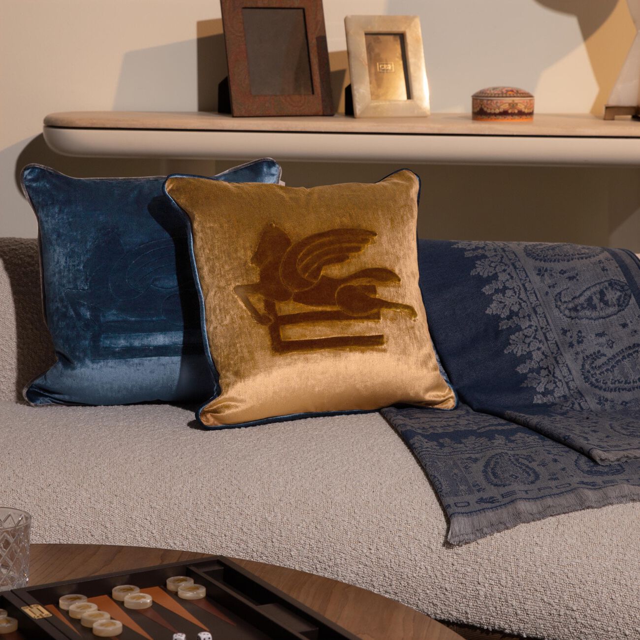 etro pegaso embroided cushion amber