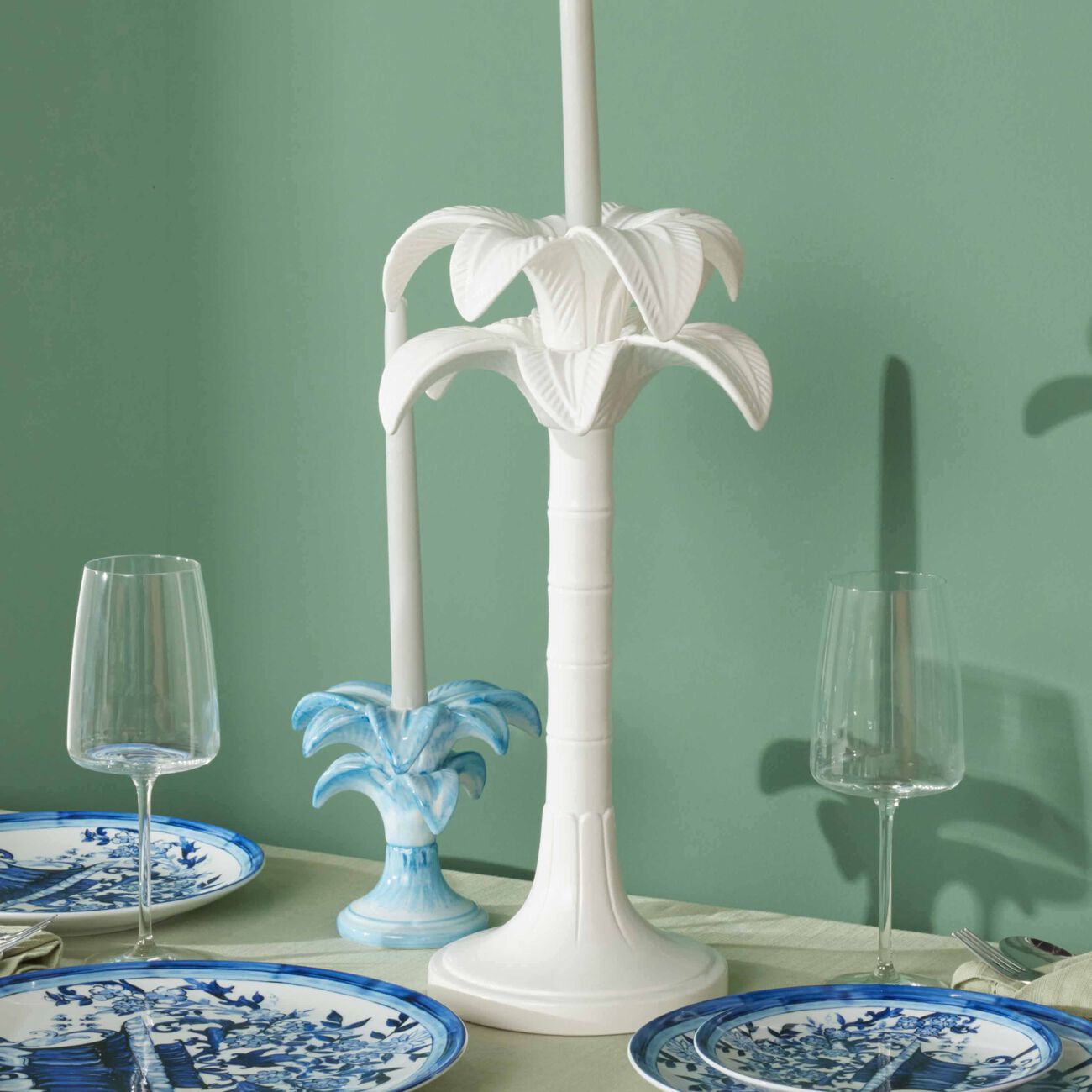 les ottomans palm trees candle holder white