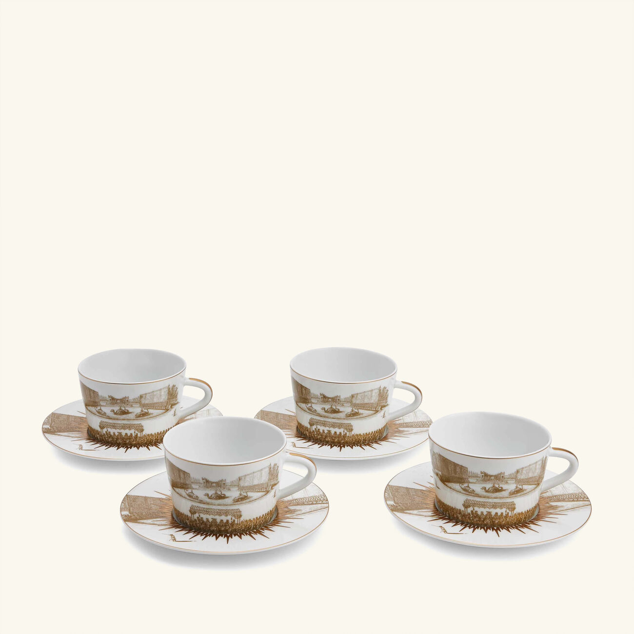 bernardaud versailles enchante tea cup   saucer gold set of 4