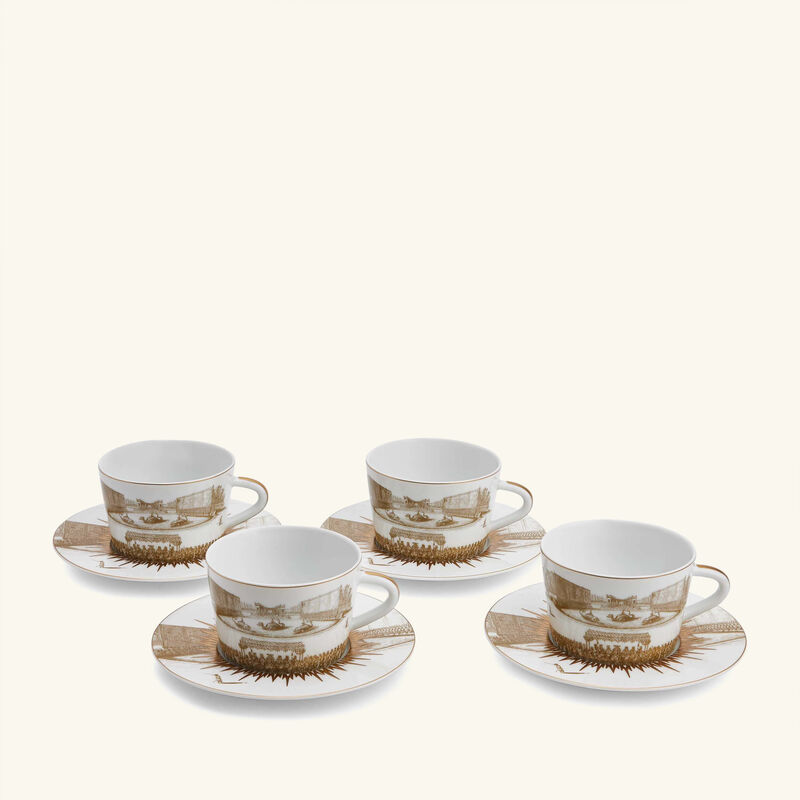 bernardaud versailles enchante tea cup   saucer gold set of 4