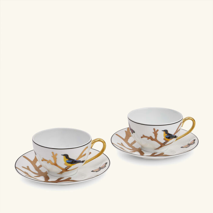 bernardaud aux oiseaux tea cup saucer gold set of 2