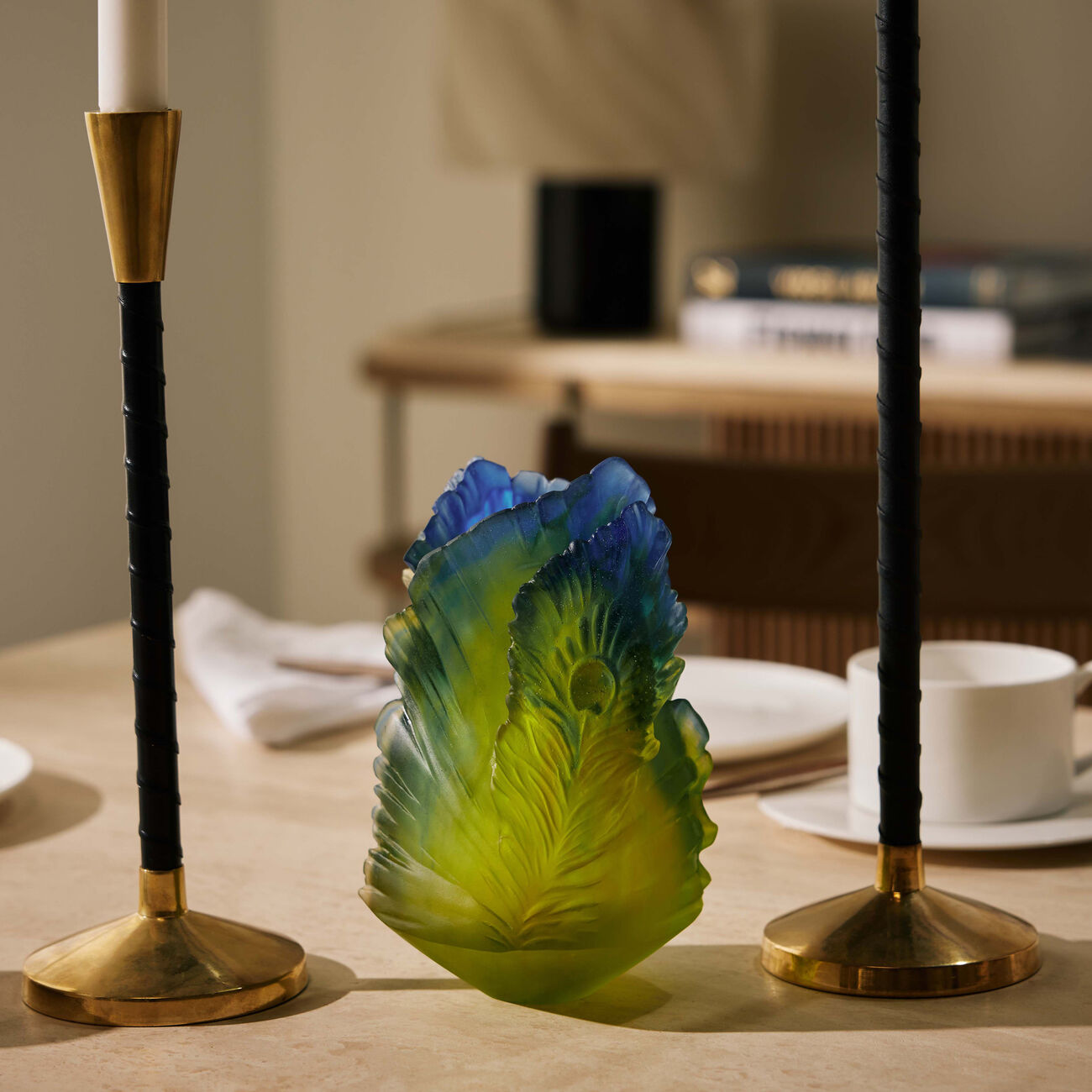 daum fleur de paon exotique vase small green limited edition