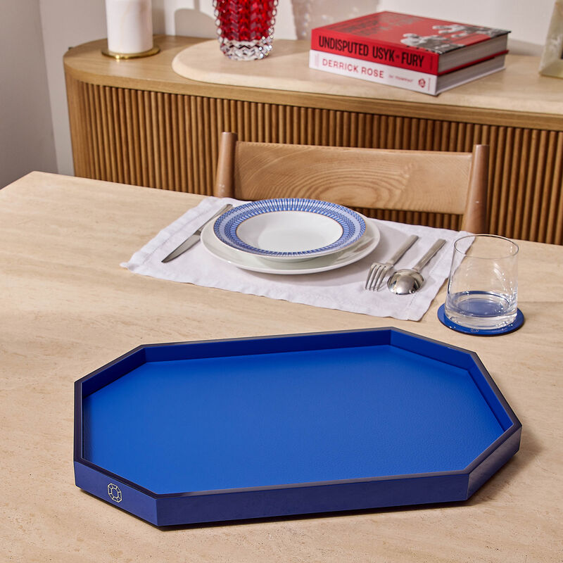 baccarat octogone tray medium blue