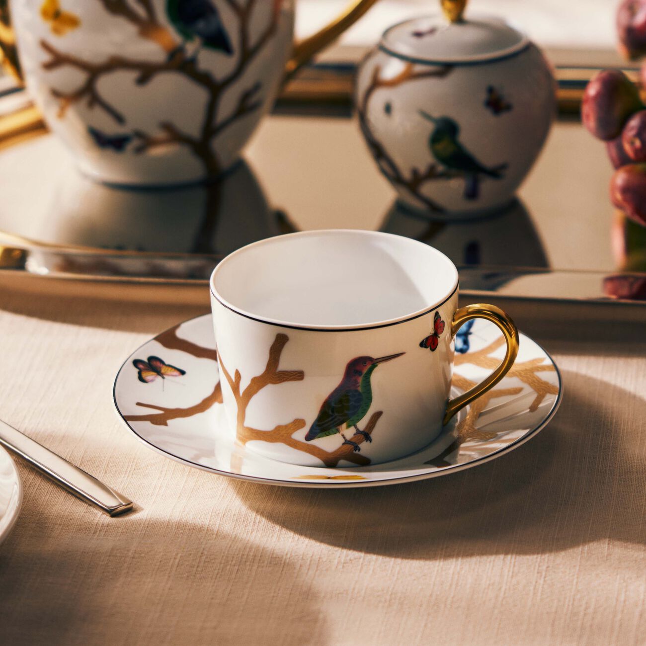 bernardaud aux oiseaux tea cup saucer gold set of 2