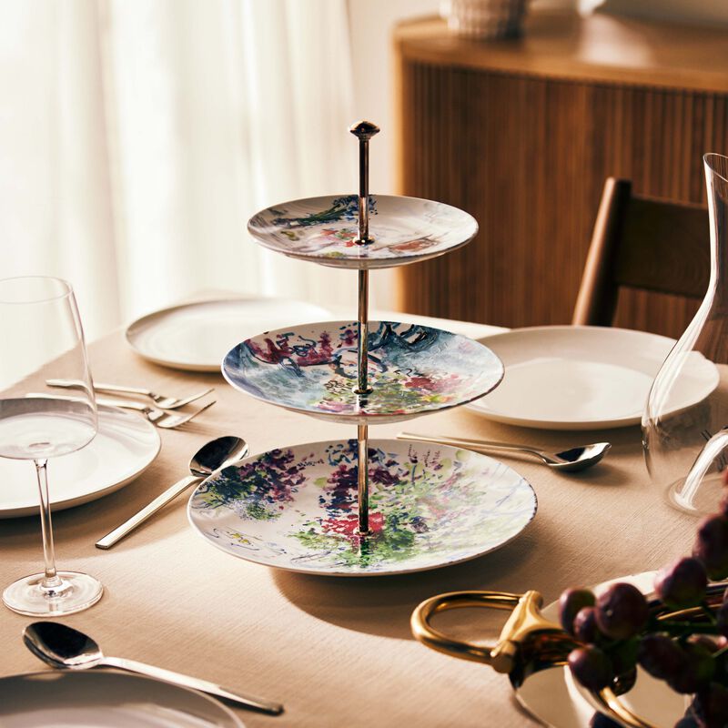 bernardaud chagall bouquet de fleurs cake stand blue