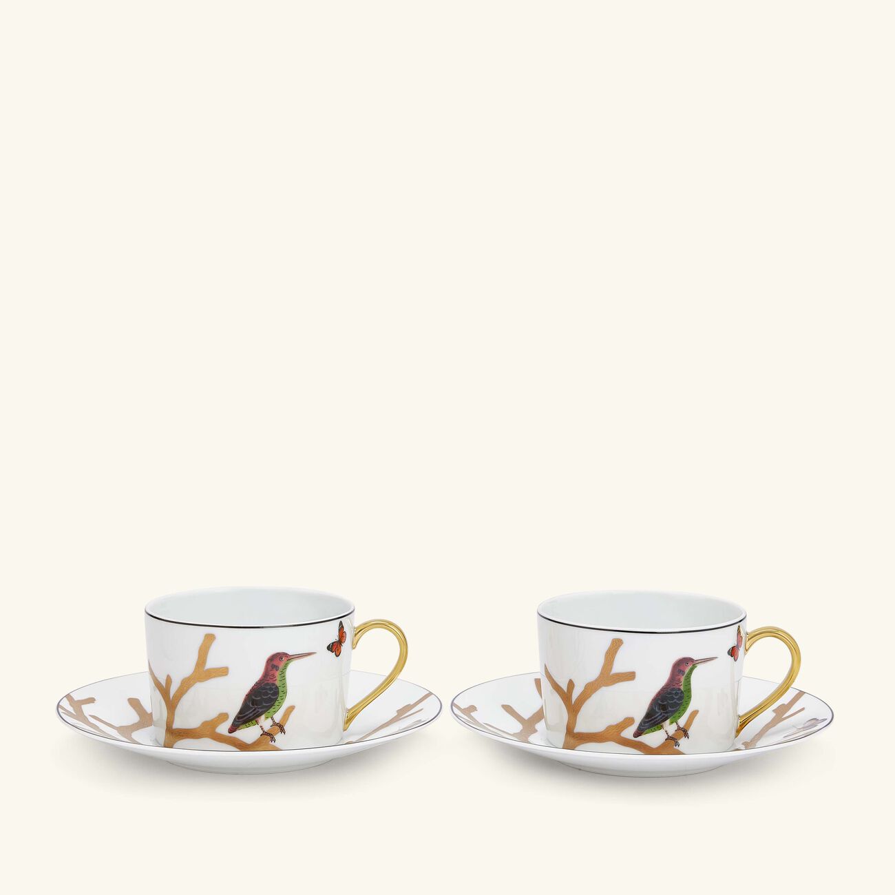 bernardaud aux oiseaux tea cup saucer gold set of 2