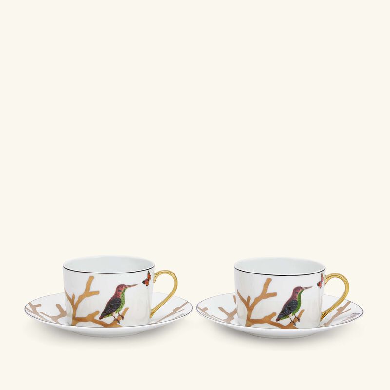 bernardaud aux oiseaux tea cup saucer gold set of 2