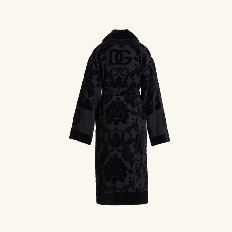 Terry Cotton Jacquard Bath Robe Large Black dolce gabbana casa terry cotton jacquard bath robe large black