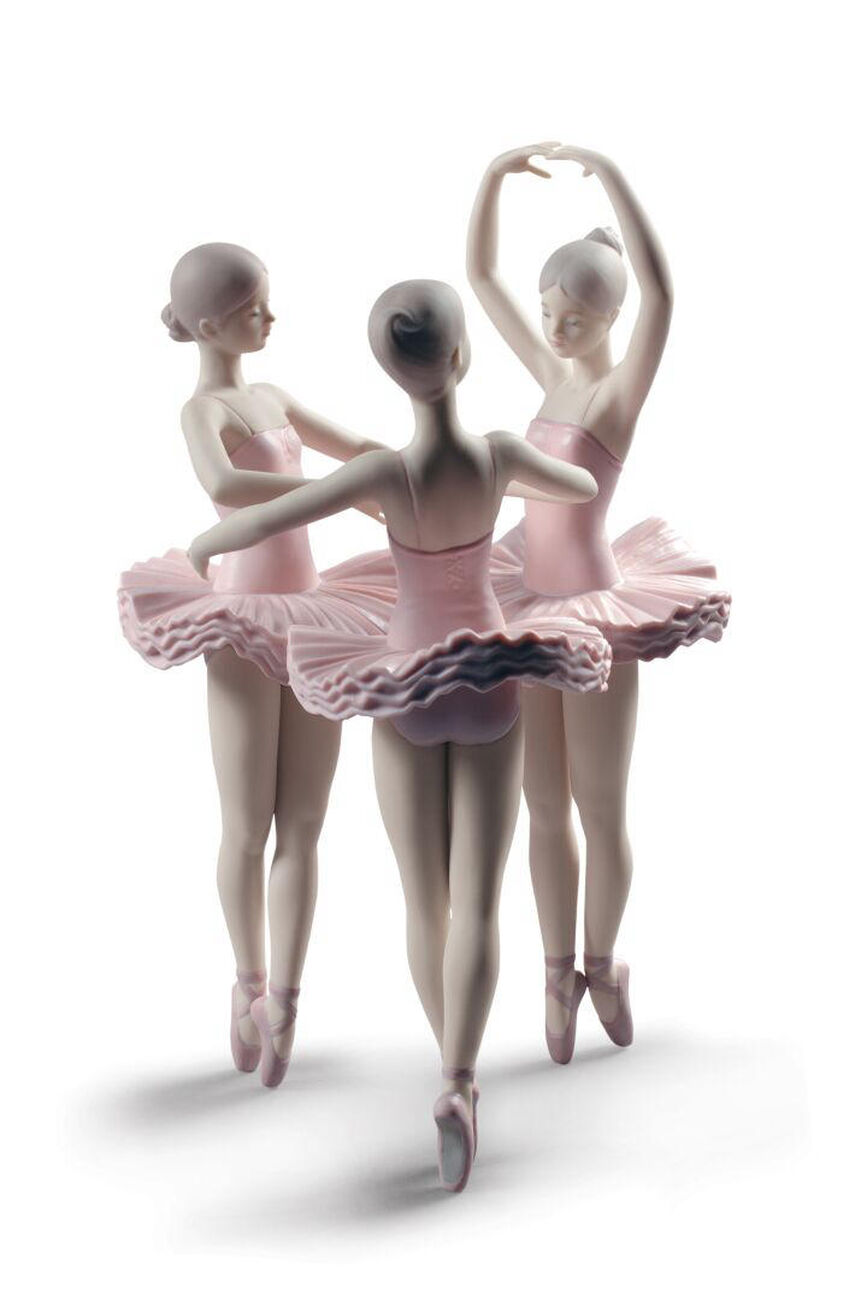 lladro our ballet pose dancers sculpture medium pink