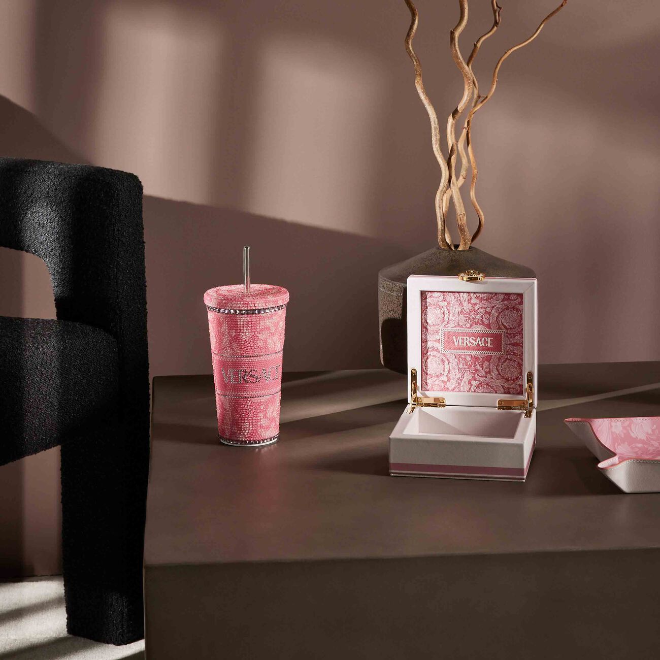versace barocco crystal travel cup pink