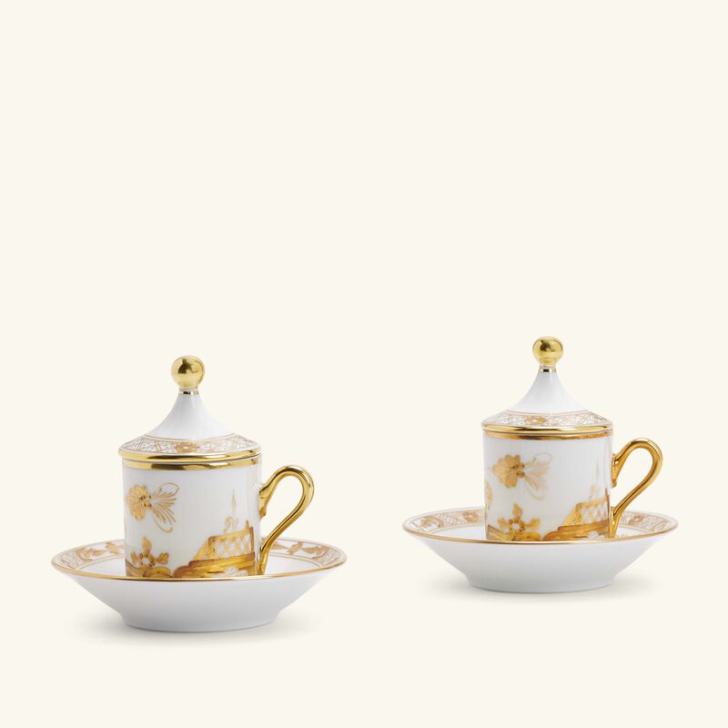 ginori 1735 oriente italiano coffee cup with plate cover gold set of 2