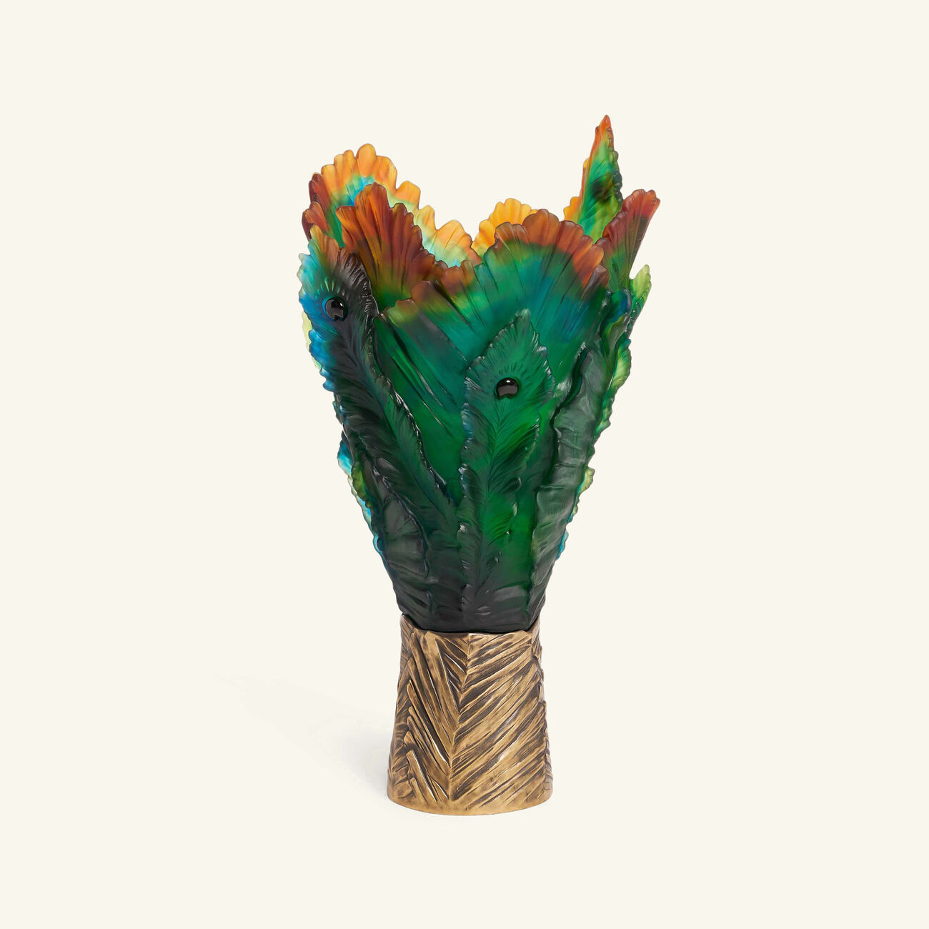 daum fleur de paon vase extra large green