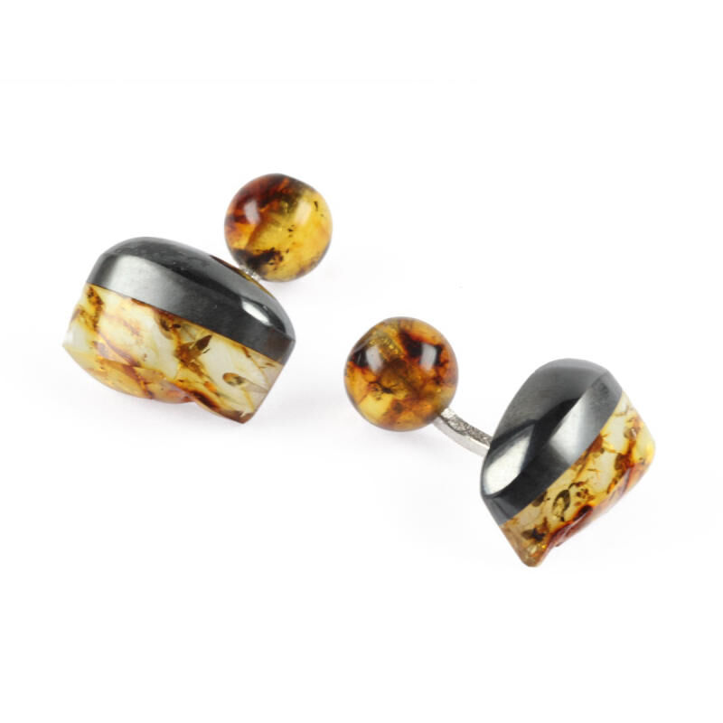 Cufflinks Amber Haematite Silver. With Box Cufflinks Amber Haematite Silver. With Box, large