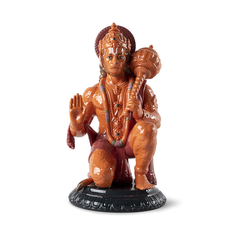 منحوتة على شكل شخصية هانومان الهندية - باللون البرتقالي, large