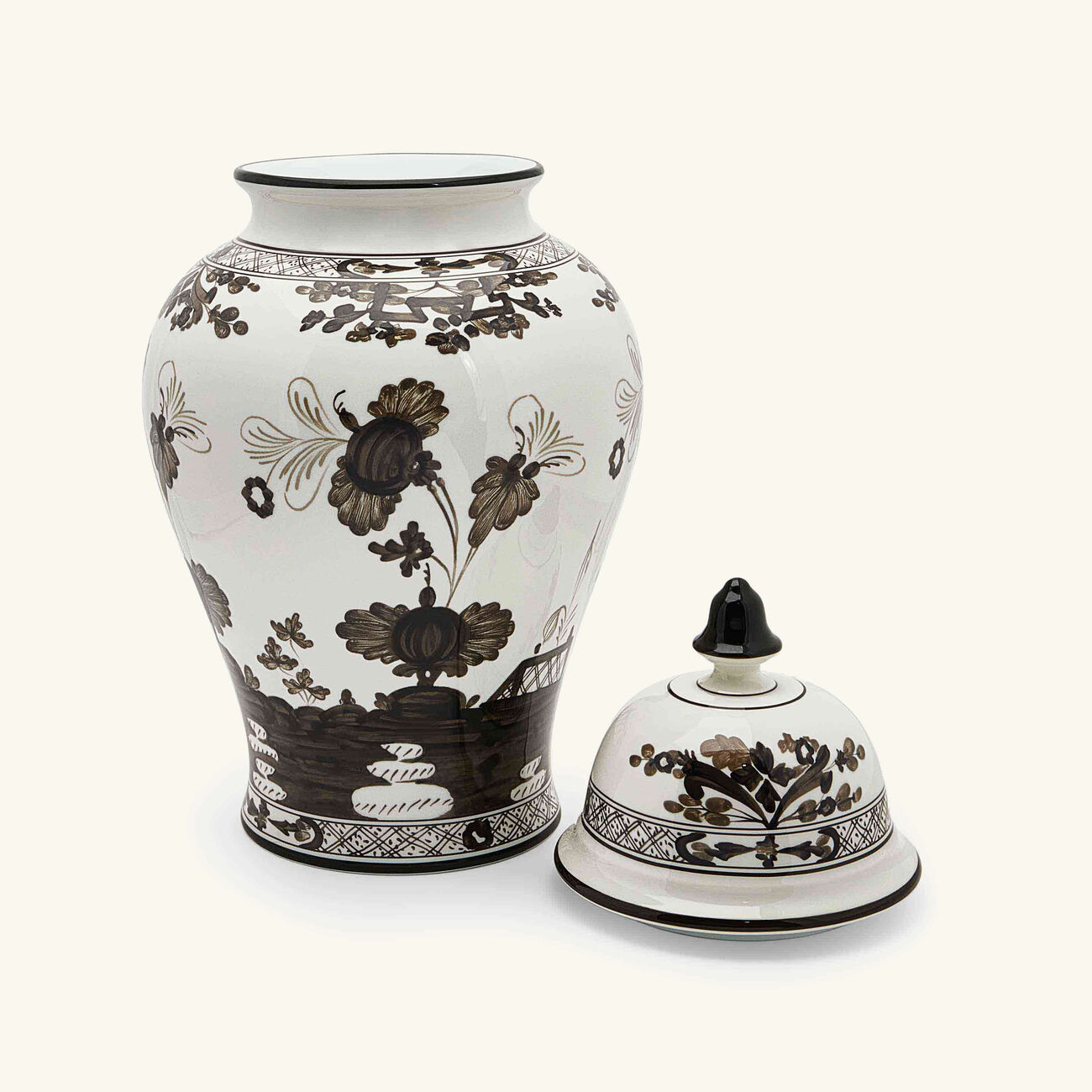 ginori 1735 oriente italiano vase medium grey with lid