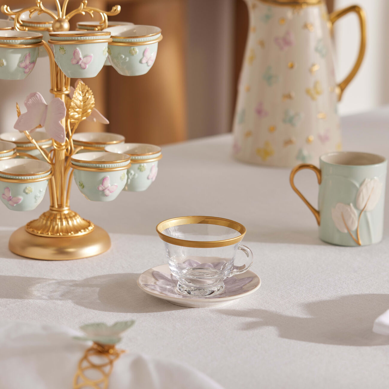 villari peacock lilac   gold cappuccino cup   saucer