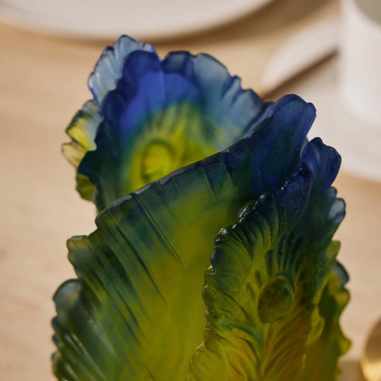 daum fleur de paon exotique vase small green limited edition