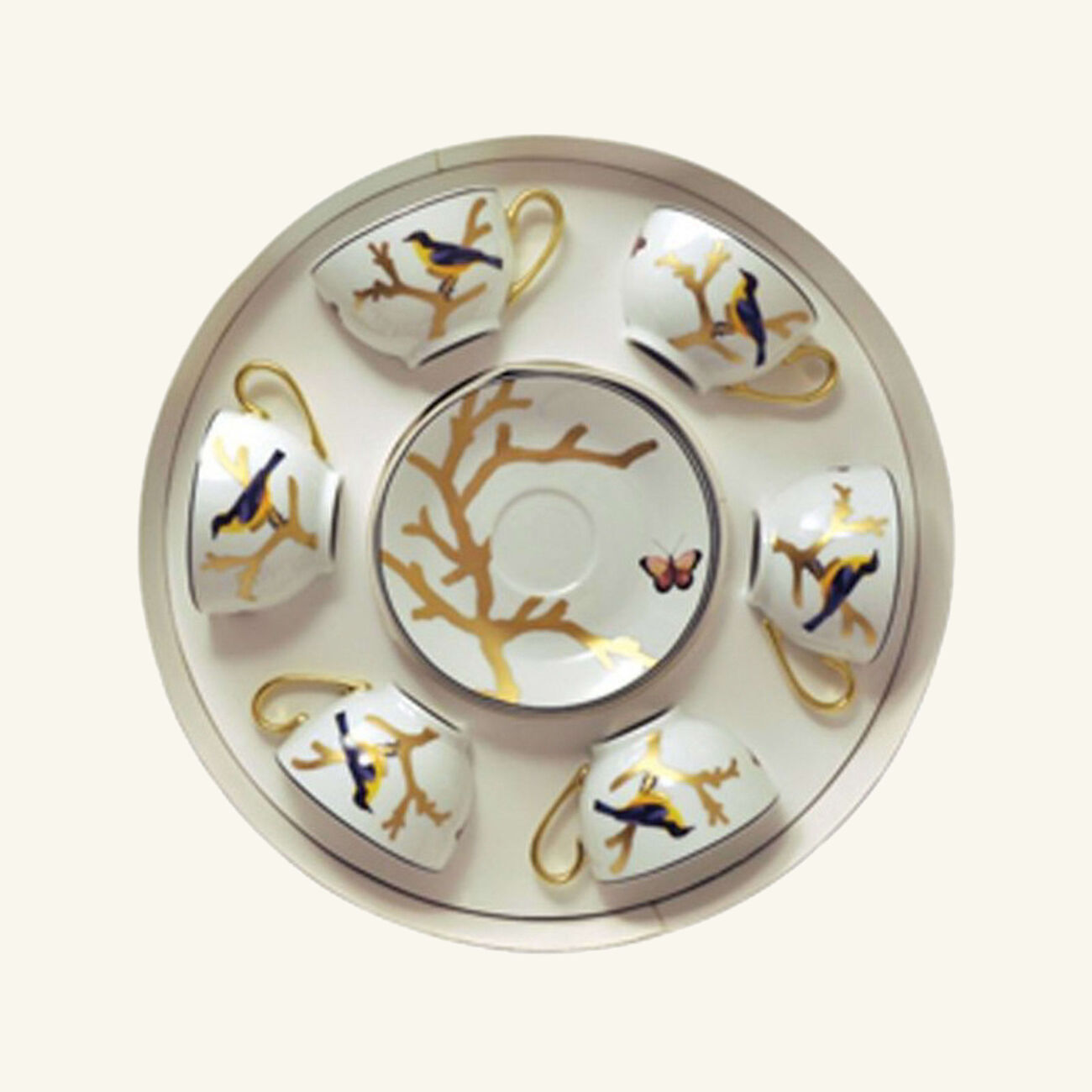 bernardaud aux oiseaux tea cup saucer gold set of 4