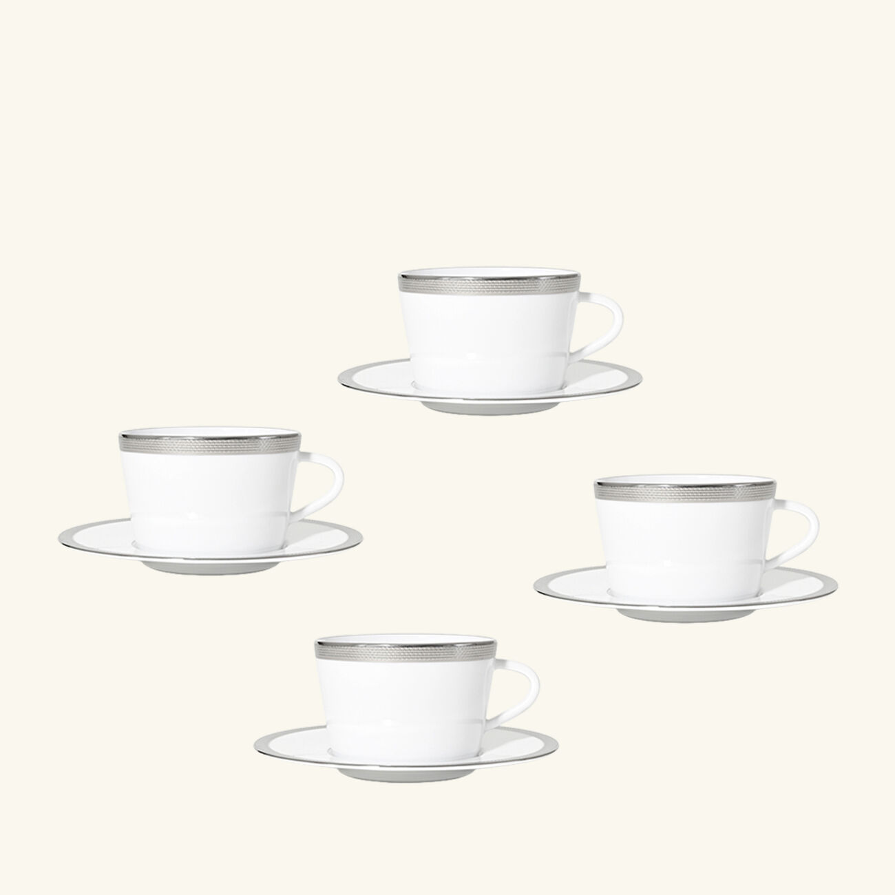 Maille Platine Moka Tea Cup & Saucer Set Of 4 White bernardaud maille platine moka tea cup saucer set of 4 white
