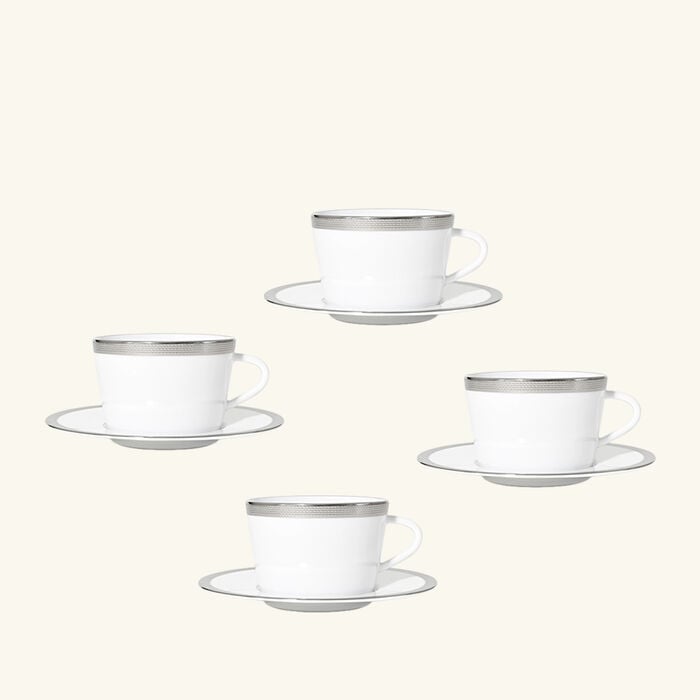 Maille Platine Moka Tea Cup & Saucer Set Of 4 White bernardaud maille platine moka tea cup saucer set of 4 white