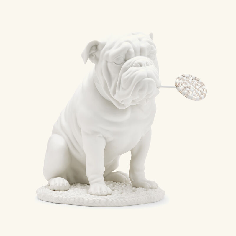 lladro bulldog with lollipop sculpture medium white