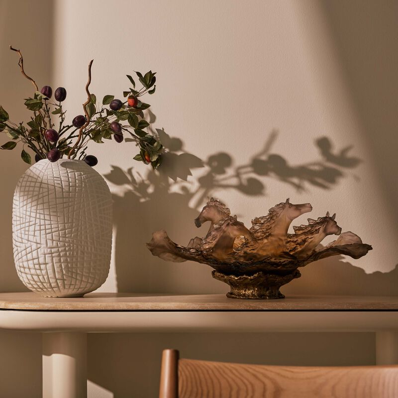 daum cavalcade glazed centerpiece brown limited edition