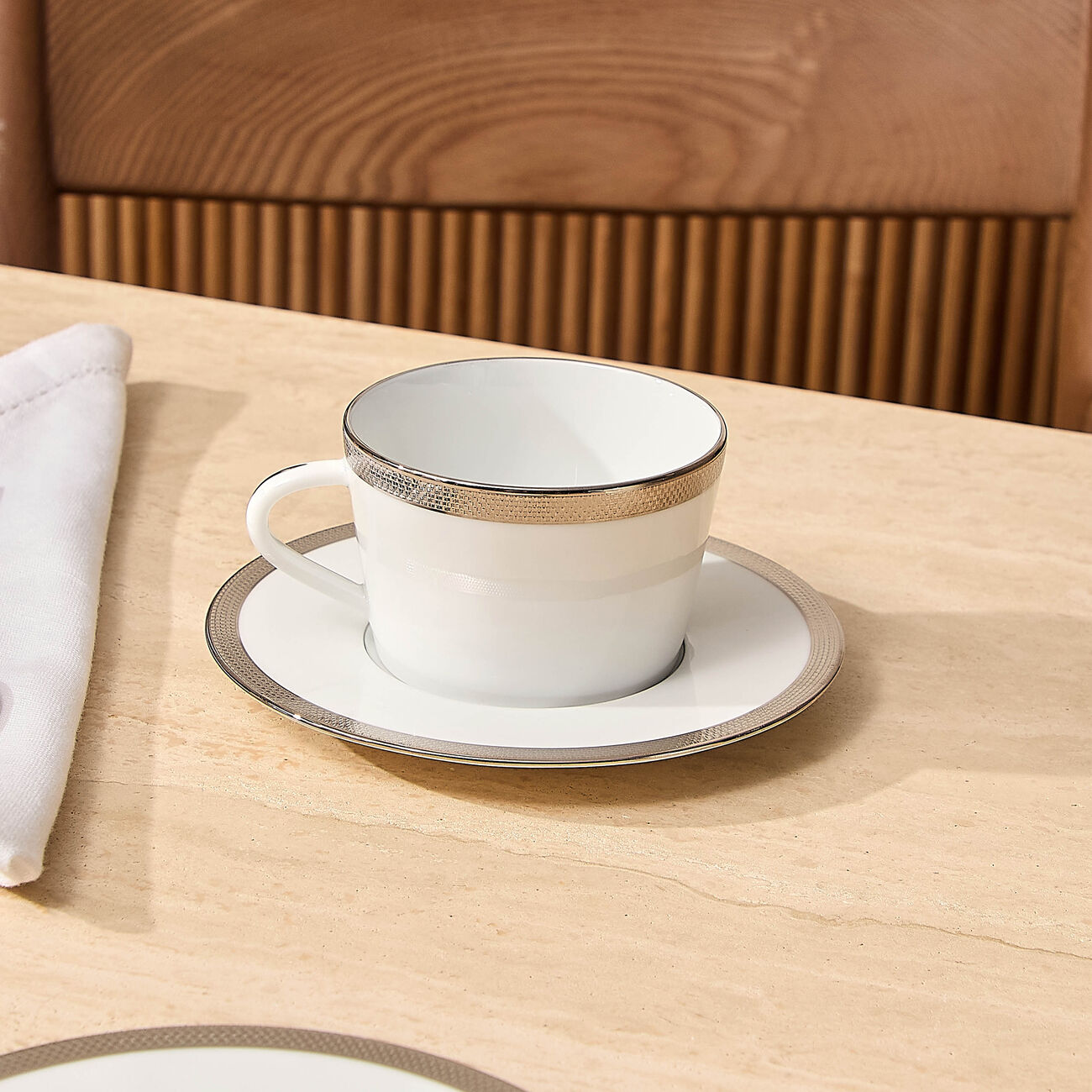 bernardaud maille platine tea cup   saucer white