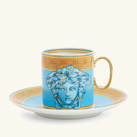 versace blue coin coffee cup saucer blue
