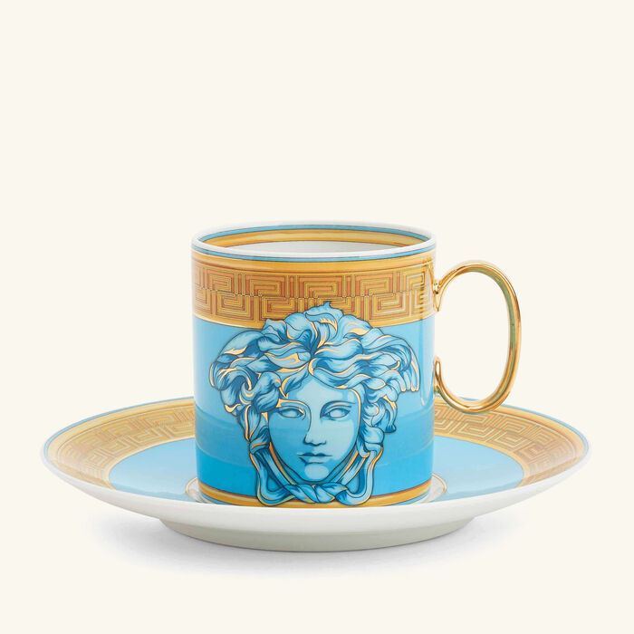 versace blue coin coffee cup saucer blue