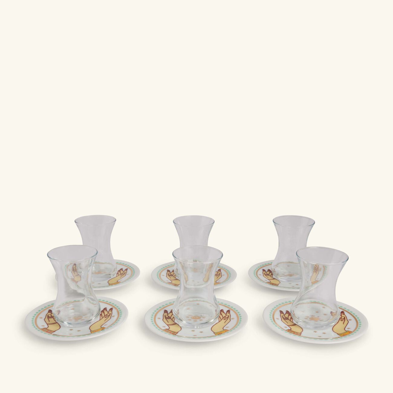 صلصال طقم حصة المؤلف من 6 فناجين شفافة للشاي مع صحونها