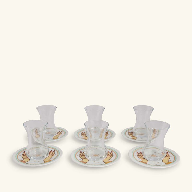 صلصال طقم حصة المؤلف من 6 فناجين شفافة للشاي مع صحونها