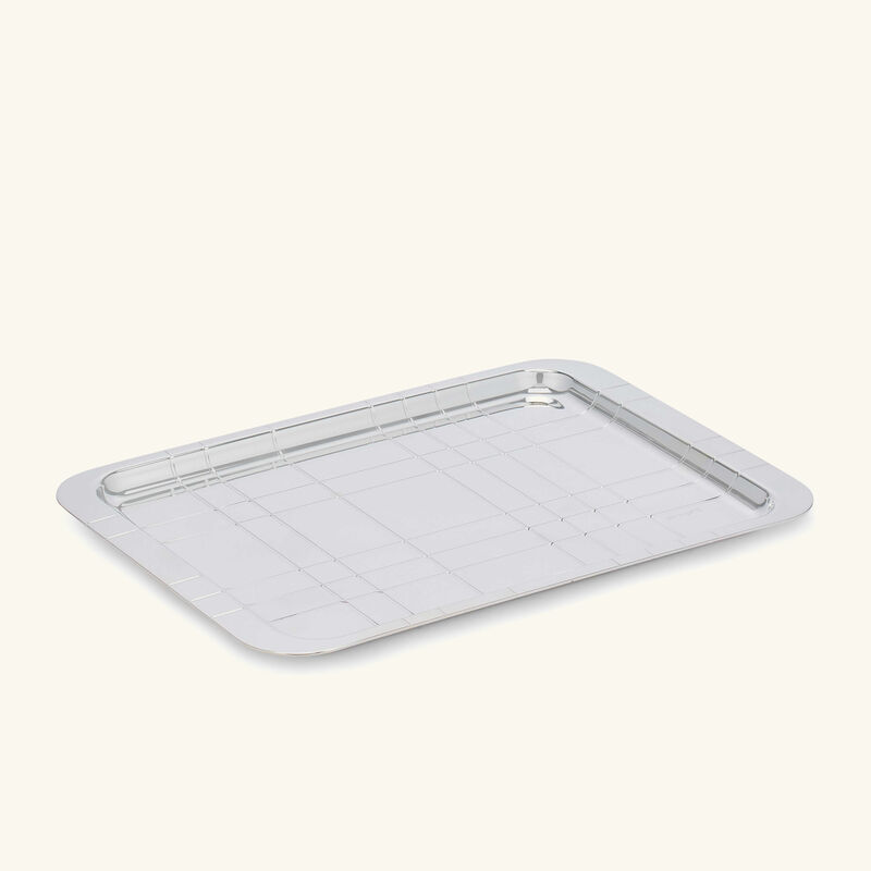 صينية جرافيك مستطيلة متوسطة بلون فضي large