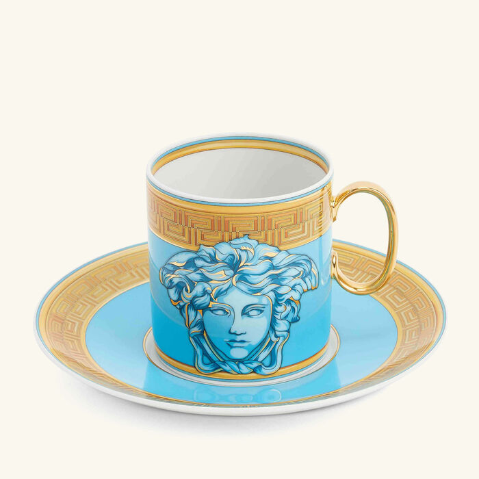 versace blue coin coffee cup saucer blue