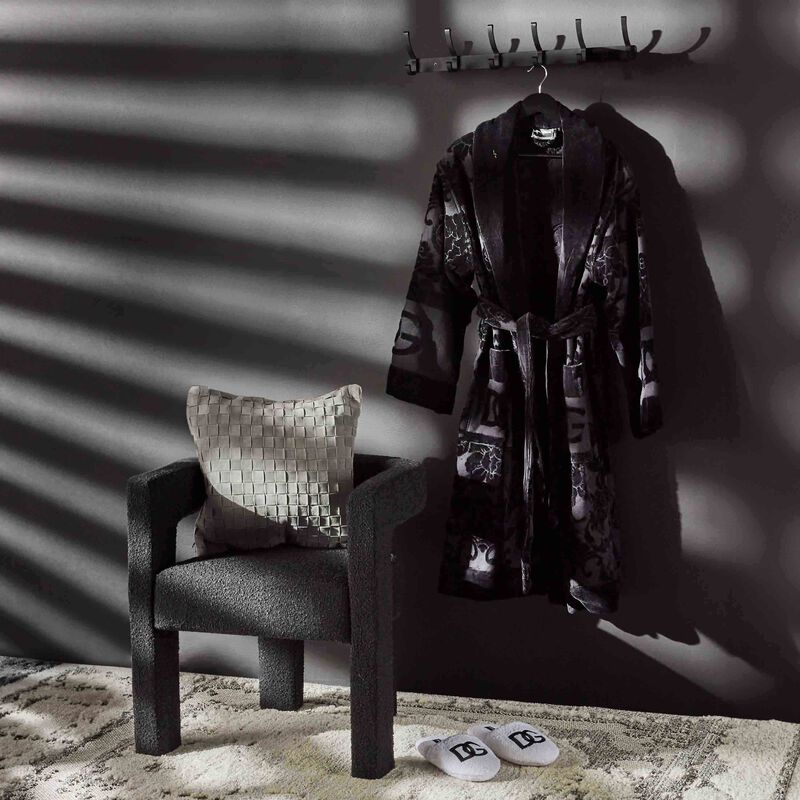 Terry Cotton Jacquard Bath Robe Large Black dolce gabbana casa terry cotton jacquard bath robe large black