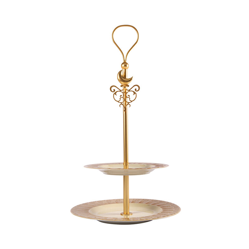 Peacock Extravaganza Gold & Caramel 2-Tier Cake Stand, large