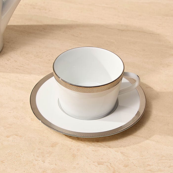 Maille Platine Moka Tea Cup & Saucer Set Of 4 White bernardaud maille platine moka tea cup saucer set of 4 white
