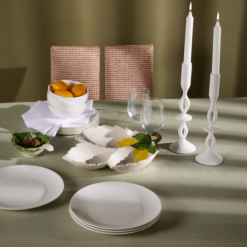 لي أوتومان وعاء ضيافة بتصميم ورق الليمون أبيض