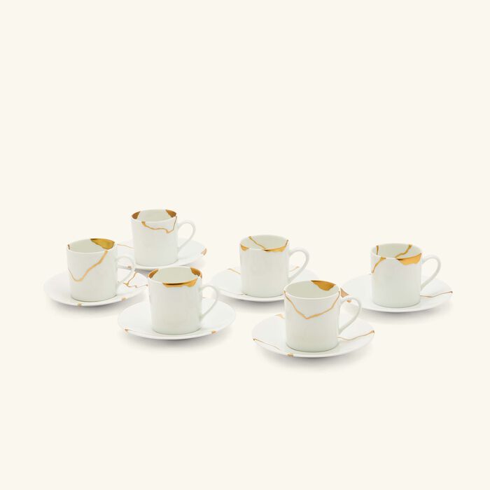bernardaud kintsugi coffee cup saucer white set of 6