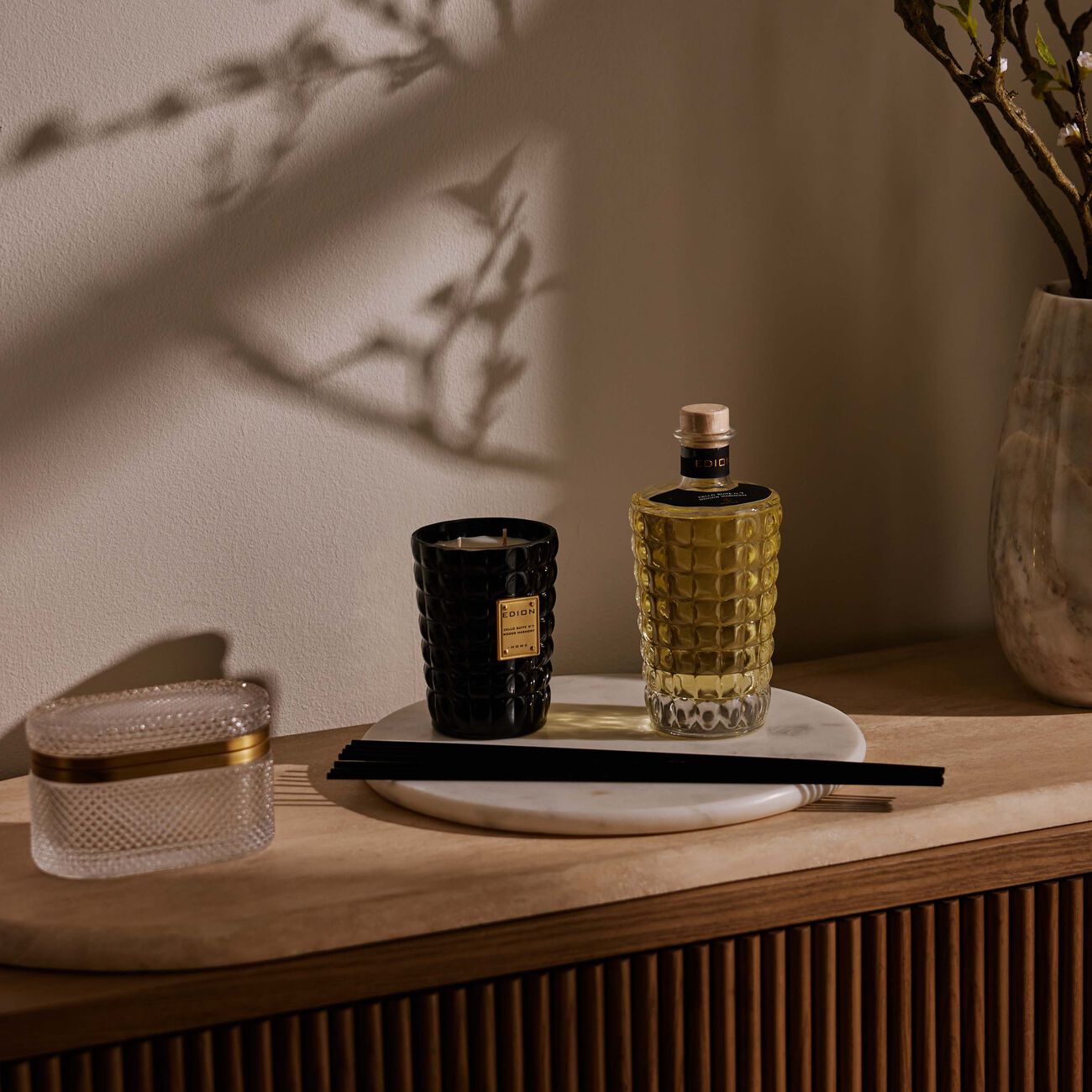 edion cello suite no 7 wood harmony nero candle   diffuser set